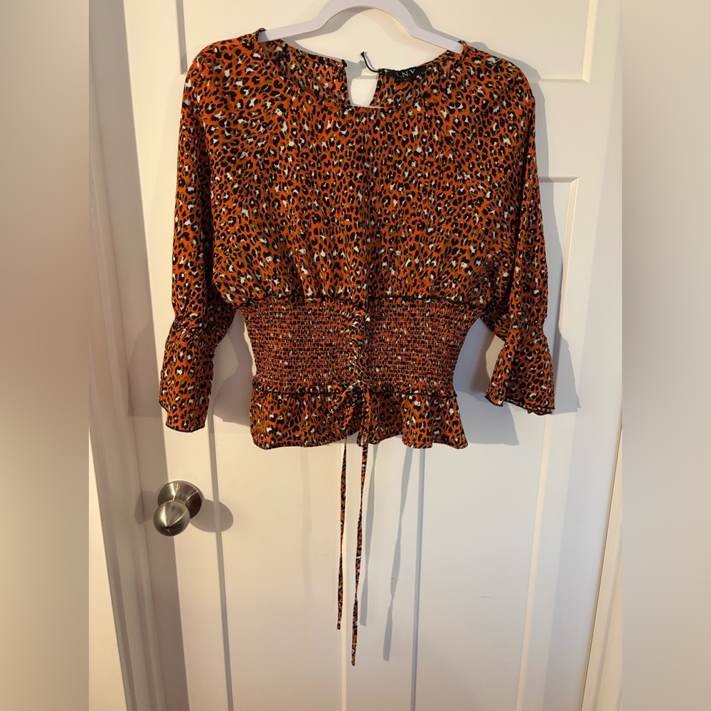 Leopard Print Smocked Waist Top